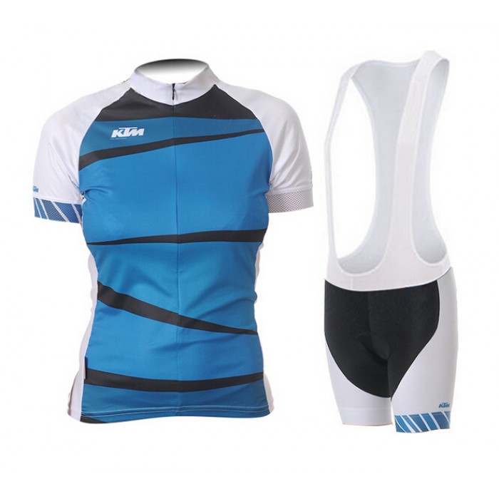 2015 KTM Damen blau Fahrradbekleidung Satz Fahrradtrikot Kurzarm Trikot und Kurz Trägerhose OQKA171