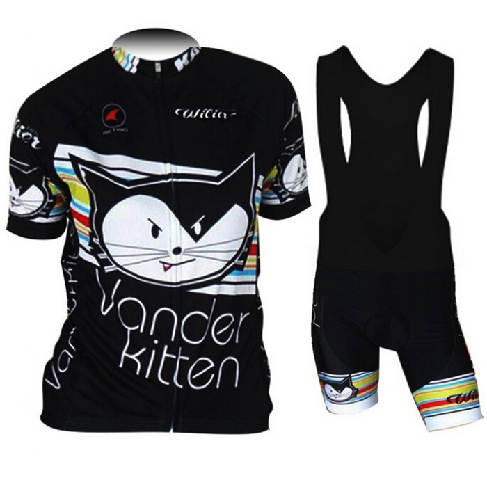 2015 Wilier Damen Fahrradbekleidung Satz Fahrradtrikot Kurzarm Trikot und Kurz Trägerhose schwarz QRVV155