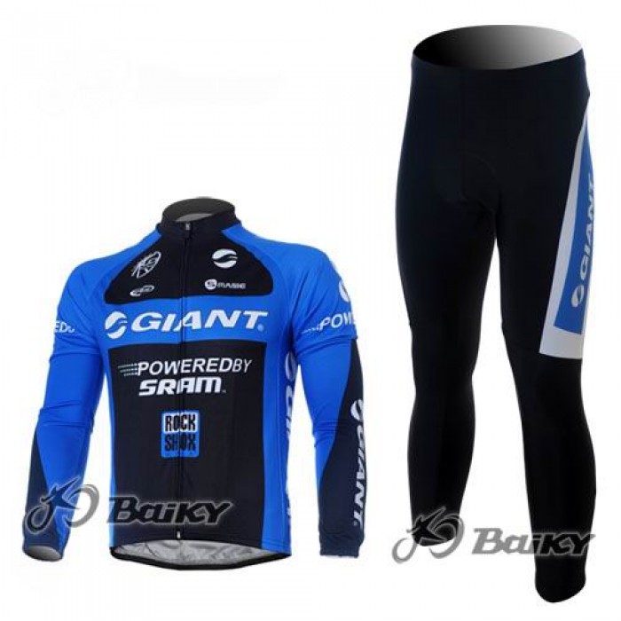 Giant Sram Pro Team Fahrradbekleidung Radtrikot Satz Langarm und Lange Fahrradhose Schwarz Blau SRIW341